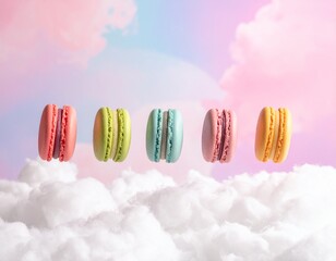 Macaroons in pink sky and clouds