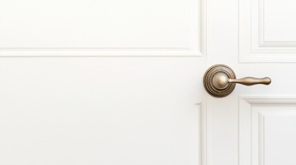 Elegant brass door handle on a white wooden door captured in a well-lit indoor setting