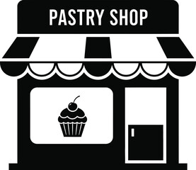 Simple black and white icon of a pastry shop