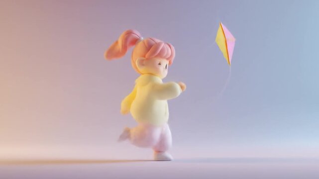 3D cartoon character Flying a kite Videos
