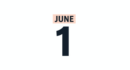 Obraz premium Minimalist graphic illustration showcasing the date June 1st on a clean white backdrop with a modern style and aesthetic appeal