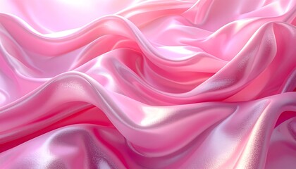 Obraz premium Close-up view of flowing pink satin fabric with light reflections