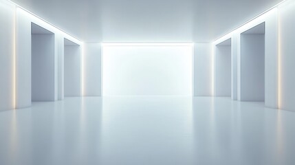 Fototapeta premium Minimalist interior of a modern exhibition space with bright lighting and open design