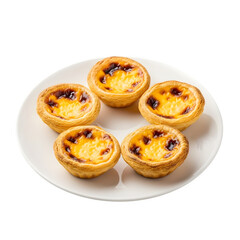 Fototapeta premium Delicious Portuguese Egg Tarts Pastries Custard Tart Baking Sweet Treats Dessert Snack isolated on white or transparent background, PNG Format.