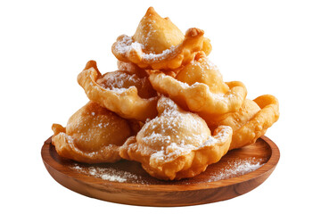 Sopaipillas fried dough or bread, with sweet or savory dipping sauces, isolated on white transparent background. Concept of Mexican traditional homemade snack or street food