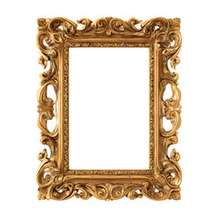 Ornate Golden Frame with Intricate Details for Art Photography or Mirror Display on Black Backdrop