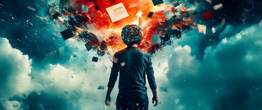 Conceptual visualization of a mind exploding with ideas and inspiration, creative thinking and