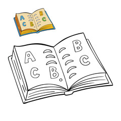 A fun open book coloring page featuring alphabet letters on its pages. Perfect for kids to learn letters creatively while coloring and exploring early literacy skills.
