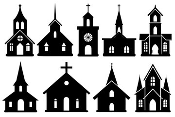 Fototapeta premium set of Church Silhouette vector illustration Isolated on White Background