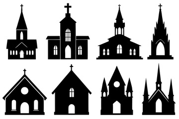Fototapeta premium set of Church Silhouette vector illustration Isolated on White Background