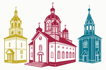 set of Church Silhouette vector illustration Isolated on White Background