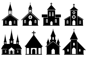 Obraz premium set of Church Silhouette vector illustration Isolated on White Background