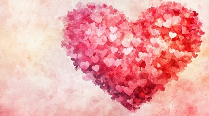 Large heart shape made of smaller hearts in abstract artwork