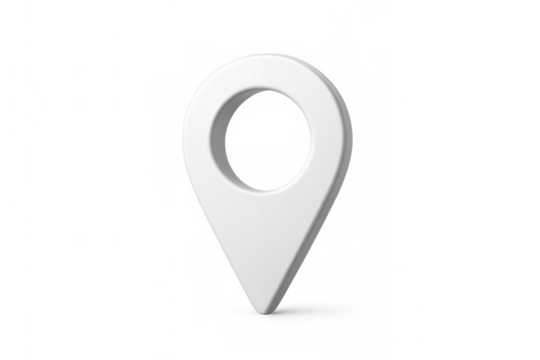 White 3d map pin marking a location or destination using gps navigation technology. Transparent background