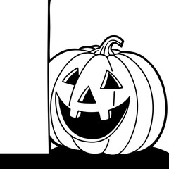 Halloween Pumpkin Line Art Vector, Minimal Jack O Lantern Outline, Smiling Pumpkin Illustration Vector, Simple Halloween Icon Design
