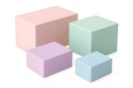 Abstract composition with 3d blocks in soft pastel colors, forming a podium for product presentation on a transparent background