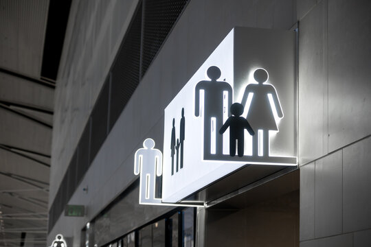 Family and child care Toilet sign at Detroit Metro Wayne county airport in Michigan.