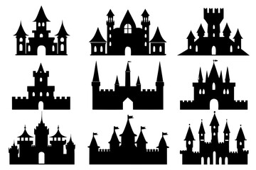 Naklejka premium Castle and Palace Silhouette vector illustration isolated on White Background
