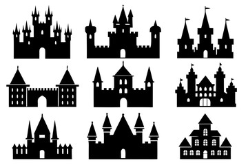 Obraz premium set of Castle and Palace Silhouette vector illustration 