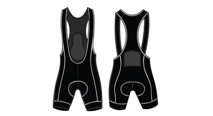 Technical Drawing Displaying Cycling Bib Shorts with Front and Back Views Revealing Design Details and Construction for Active Wear and Sportswear