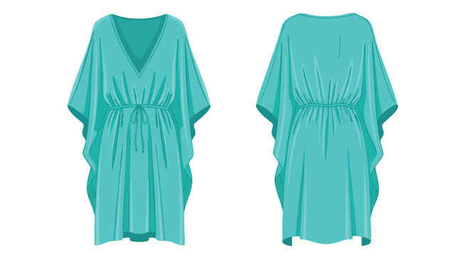 Turquoise Kaftan Dress Illustration: Front and Back View for Fashion and Design Portrayal