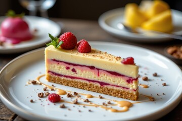A luxurious dessert creation that tells a story through elegant presentation, a masterpiece of marketing design and flavor selection, finished with a signature artistic touch