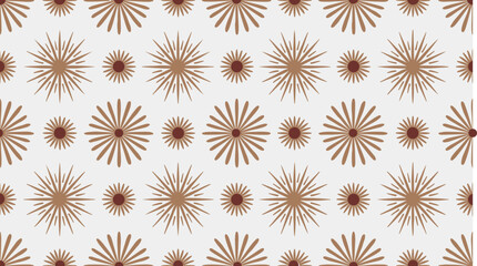 Seamless pattern of stylized sunbursts with varying ray counts, creating a dynamic and radiant design
