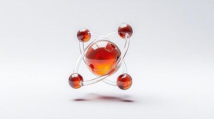 Visualization of a red 3D atom model representing atomic structure and chemistry education displayed against a plain background