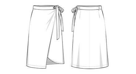 Detailed fashion sketch showcasing a stylish wrap skirt design with front and back views for garment creation