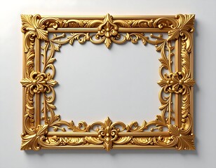 Ornate, golden rectangle frame with detailed floral scrollwork, neutral background