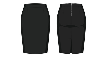 Sophisticated graphite pencil skirt illustration showcasing both the front and back design elements in a minimalist aesthetic design