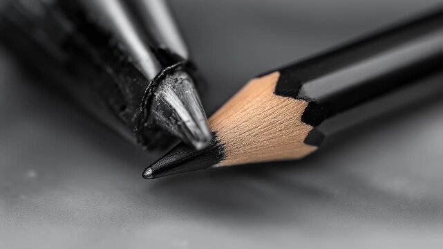 Close-up of a Black Pencil on a Monochrome Background, with a sharp tip for Artistic Drawing or