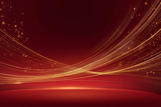 Radiant Golden Light Trails Against a Rich Red Background Creating an Elegant and Festive Atmosphere for Celebratory Occasions - Powered by Adobe