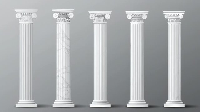 Classical Column Variations Display: Marble and Fluted Column Design Animation