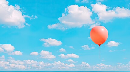 Obraz premium Bright Pink Balloon Floating Against a Clear Blue Sky with Soft White Clouds Above