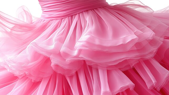 Close - up of a Pink Ruffled Tulle Dress with Flowing Layers
