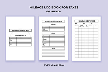 Mileage Logbook for Taxes KDP Interior, Vehicle Mileage Tracker Template for Business and Personal Use