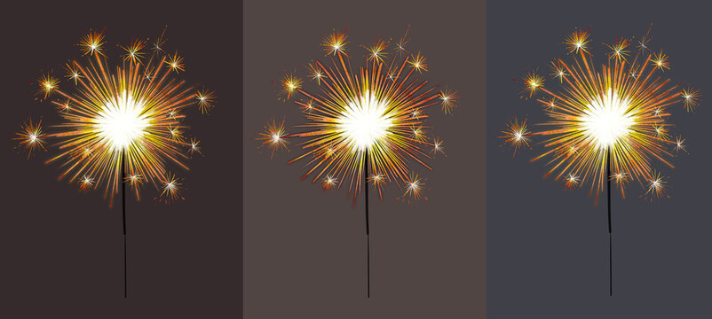 Bengal fire set drawing Birthday clip art festive greeting cards hands holding sparkler. Small firework on stick Happy New Year party invitation firework illustration Magic wand accessory colorful art