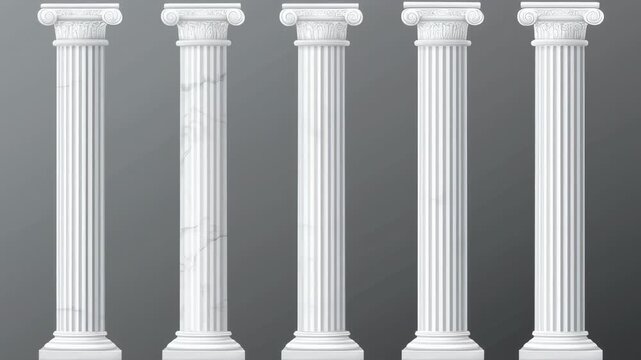 Classic White Marble Columns Array, Architectural Elegance and Timeless Design Elements