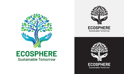 Ecosphere Logo – Eco Friendly Tree, Sustainability, Green Energy, Environmental Care Design