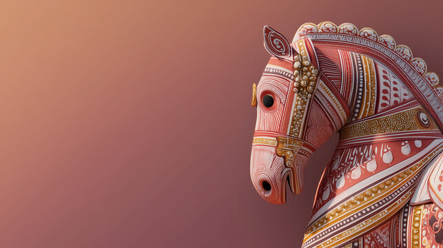 Close-up of an ornate terracotta horse, a sacred offering during the vibrant Ayyanar Thiruvizha festival celebrated in Sri Lanka