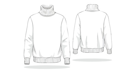Technical fashion drawing showcasing the front and back view of a casual turtleneck sweater design