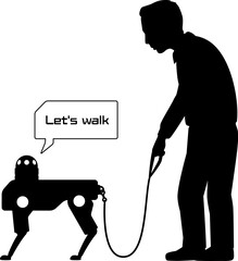 ロボット犬に散歩される老人