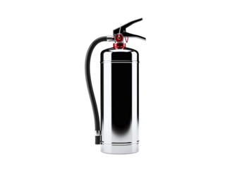 Shiny chrome fire extinguisher isolated on transparent background