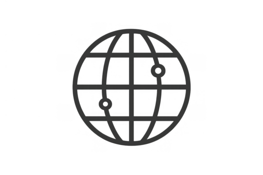 Global network connection icon representing worldwide communication, internet, and data exchange with transparent background