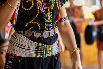 Close-up detail of traditional costumes of Kadazandusun ethnic