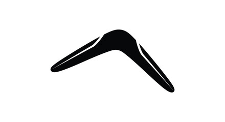 A simple black silhouette of a boomerang against a clean white background representing return and action silhouette