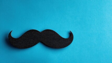 Close-up of a Black Mustache on Bright Blue for Movember Theme