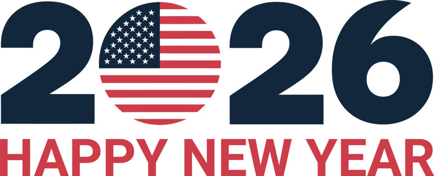 2026 happy new year greeting banner design featuring the american flag replacing the zero number isolated on white - Powered by Adobe