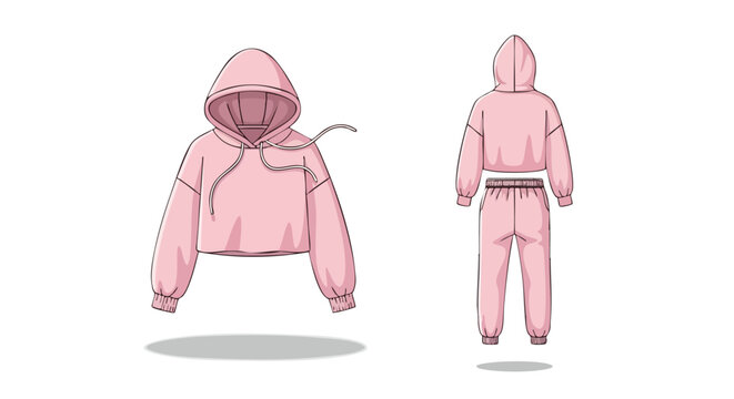 Pink Athleisure Set Illustration showcasing a cropped hoodie and matching joggers outfit design concept